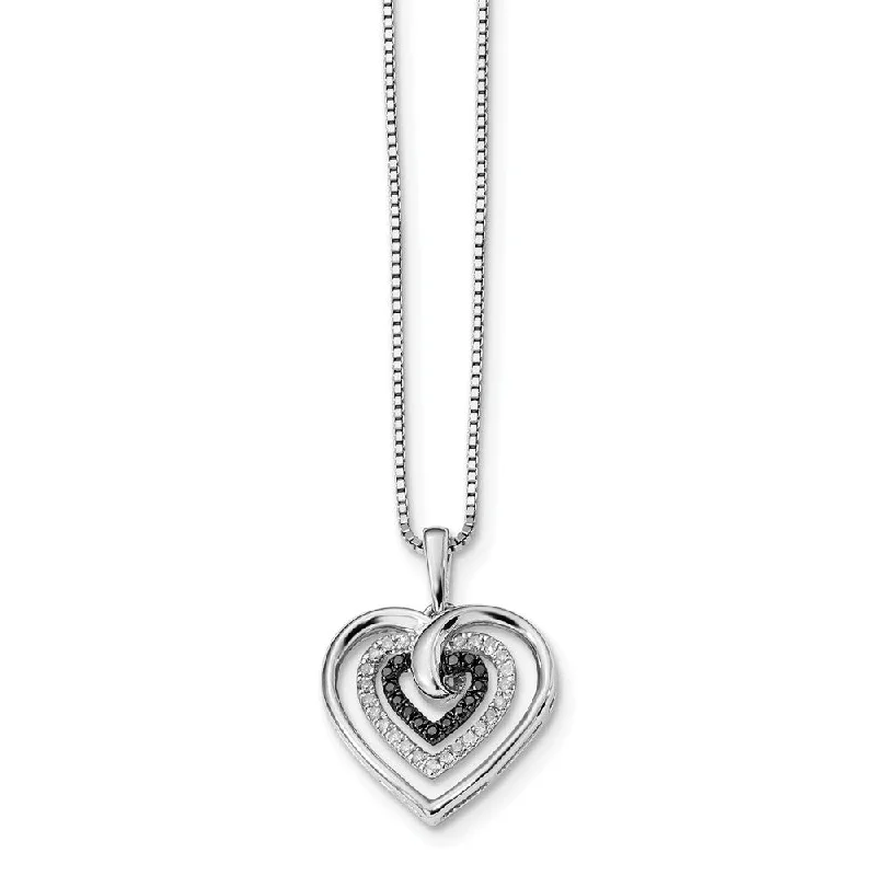 ladies-crystal-box-necklaces-1/4 Ctw Black & White Diamond Triple Heart Necklace in Sterling Silver