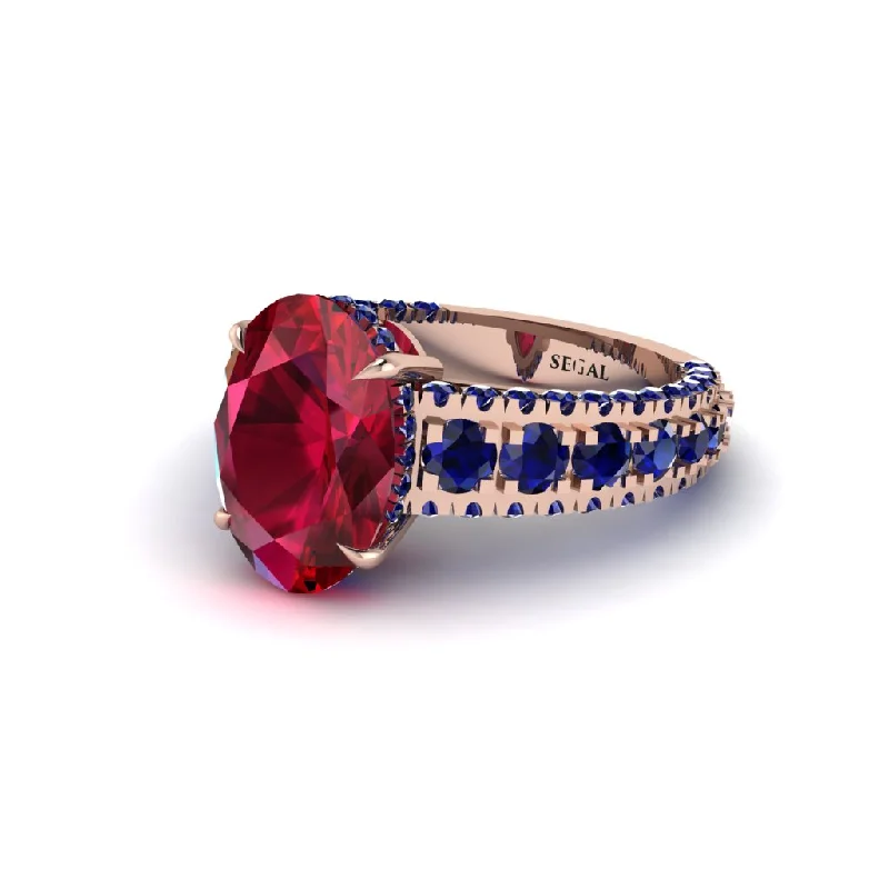 Ladies engagement rings with bite settings -4ct Oval Cut Ruby Pave Engagement Ring - Selah No. 71