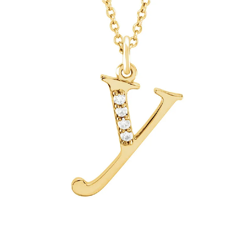 ladies-bohemian-pearl-necklaces-The Abbey 14k Yellow Diamond Lower Case Initial 'y' Necklace 16 Inch