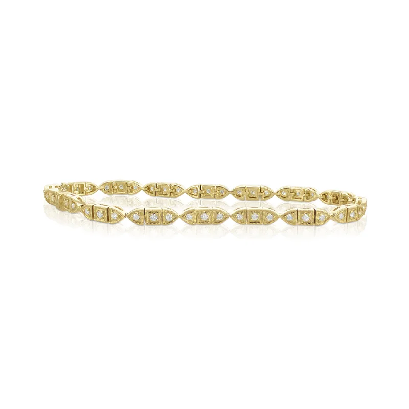 ladies-cross-rose-gold-bracelets-0.56 Cttw Round Diamond 14K Yellow Gold Milgrain Fashion Bracelet