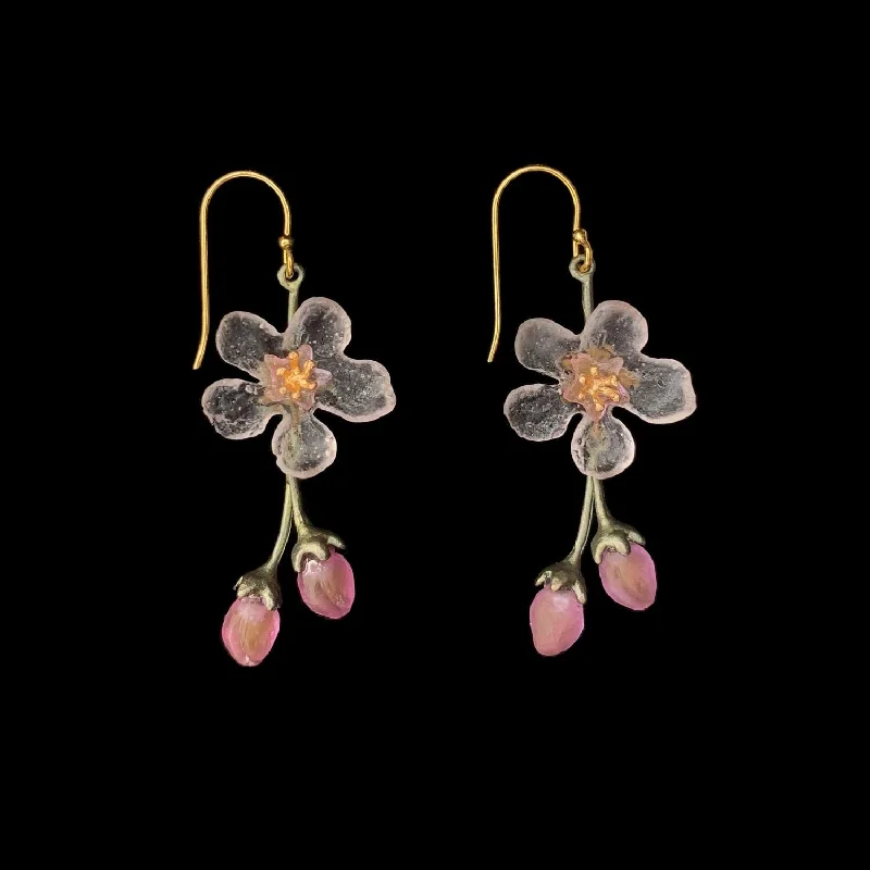 Ladies earrings for festive gifts -Peach Blossom Earrings - Flower Drop Wire