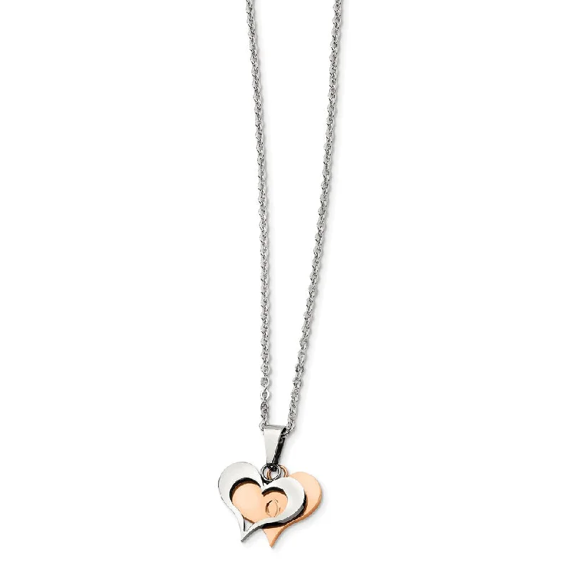 ladies-infinity-diamond-necklaces-Stainless Steel and Rose Gold Tone Double Heart Necklace, 22 Inch