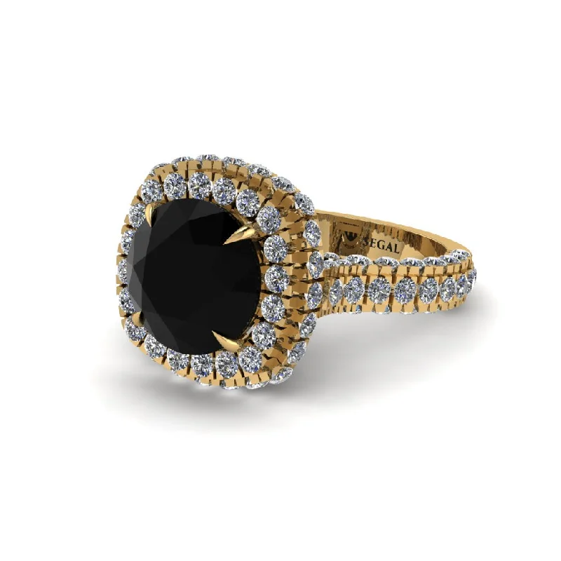 Ladies engagement rings vintage romance -Black Diamond Pave Double Halo Engagement Ring - Eve No. 7