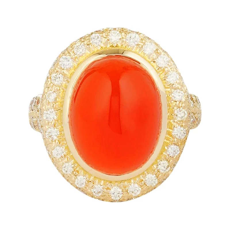 Ladies rings for proud moms -Repair - Ring - Cornelian and Diamond in 18K Gold (2221G)