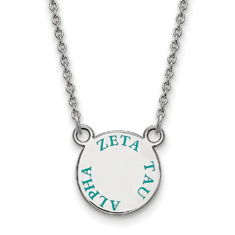 ladies-crystal-bar-necklaces-Sterling Silver Zeta Tau Alpha Small Turqouise Enamel Necklace