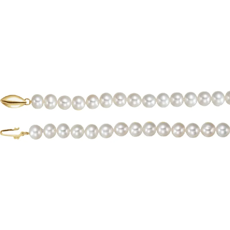 ladies-artisan-bar-necklaces-6.5-7.0mm, White FW Cultured Pearl & 14k Yellow Gold Necklace, 18 In