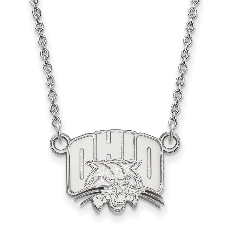 ladies-crystal-chain-necklaces-Sterling Silver Ohio U Small Logo Pendant Necklace