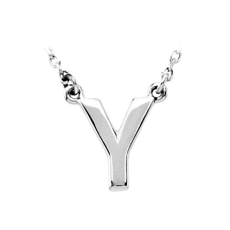 ladies-trendy-silver-necklaces-14K White Gold, Kendall Collection, Block Initial Y Necklace, 16 Inch