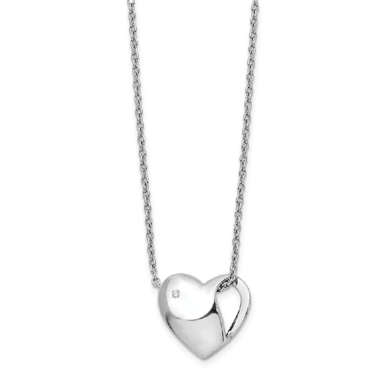 ladies-everyday-gold-necklaces-Diamond Cutout Heart Necklace in Rhodium Plated Silver, 18-20 Inch