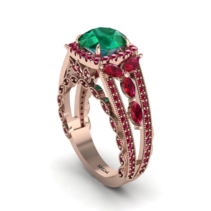 Ladies engagement rings for friend vows -Emerald Eternal Embrace Double Shank Filigree Engagement Ring - Celine No. 50