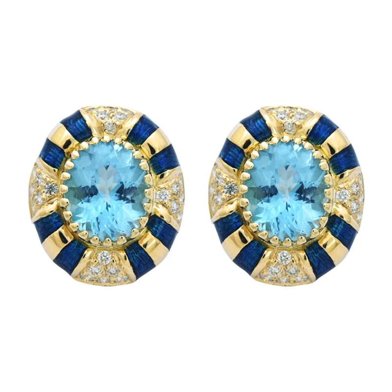 Ladies earrings rugged sparkle -EARRINGS- BLUE TOPAZ AND DIAMOND (ENAMEL)