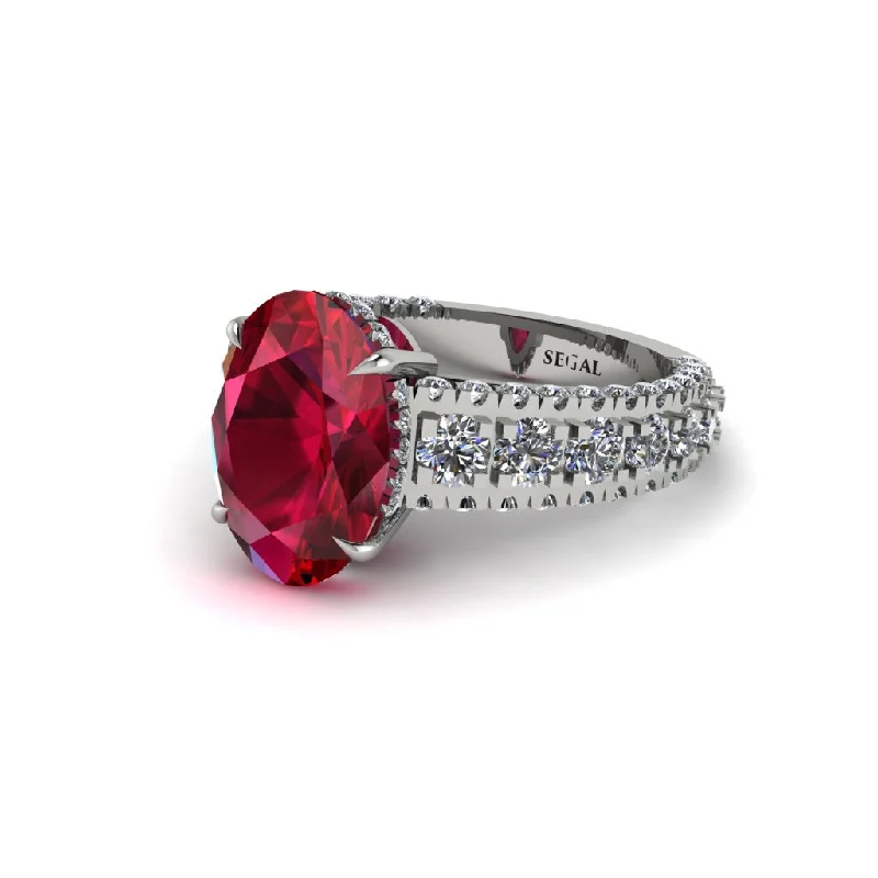 Ladies engagement rings for starry proposals -4ct Oval Cut Ruby Pave Engagement Ring - Selah No. 12