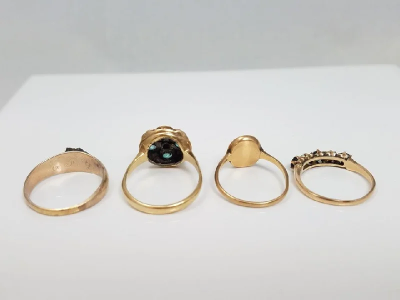 Ladies rings edgy charm -Four Vintage 7k-9k Yellow Gold Natural Gemstone Rings To Restore