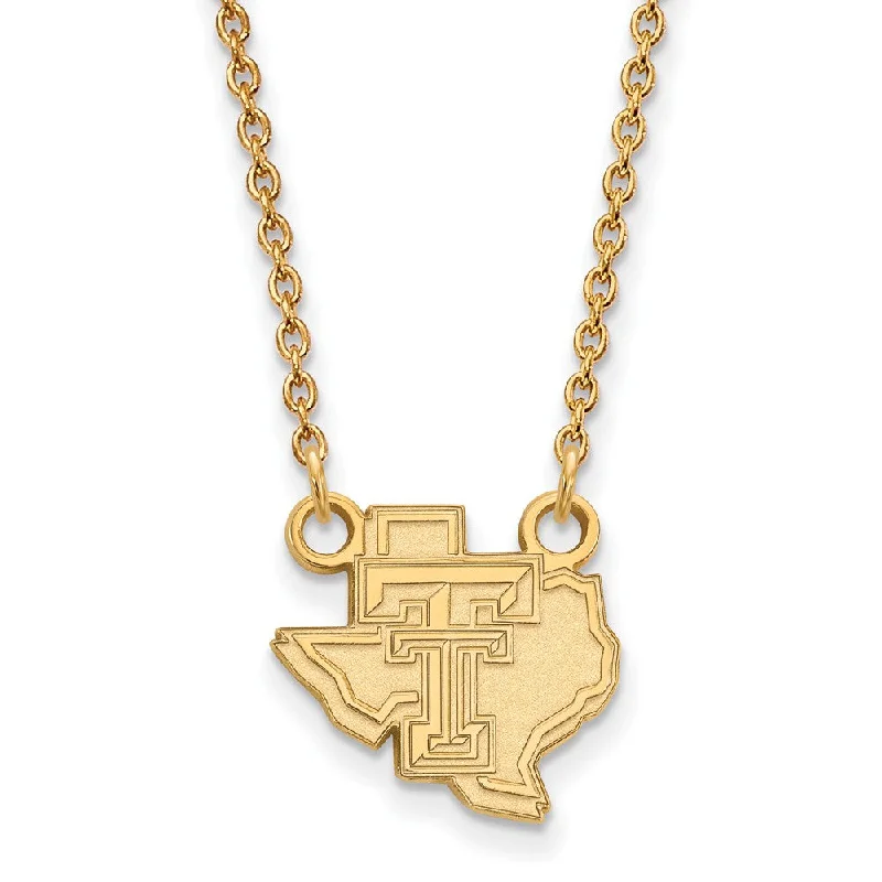 ladies-heart-woven-necklaces-14k Gold Plated Silver Texas Tech U Small Pendant Necklace