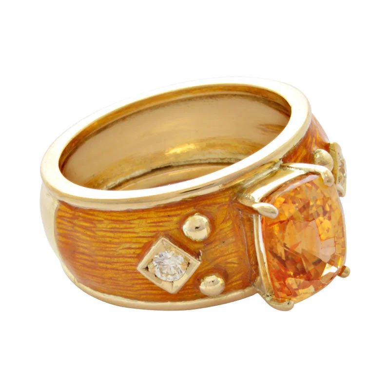 Ladies rings delicate flair -Ring - Yellow Sapphire & Diamond (enamel) (1913G)