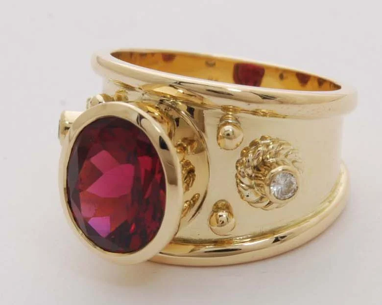 Ladies rings cultural charm -Repair - Ring - Rubellite and Diamond (1790N)