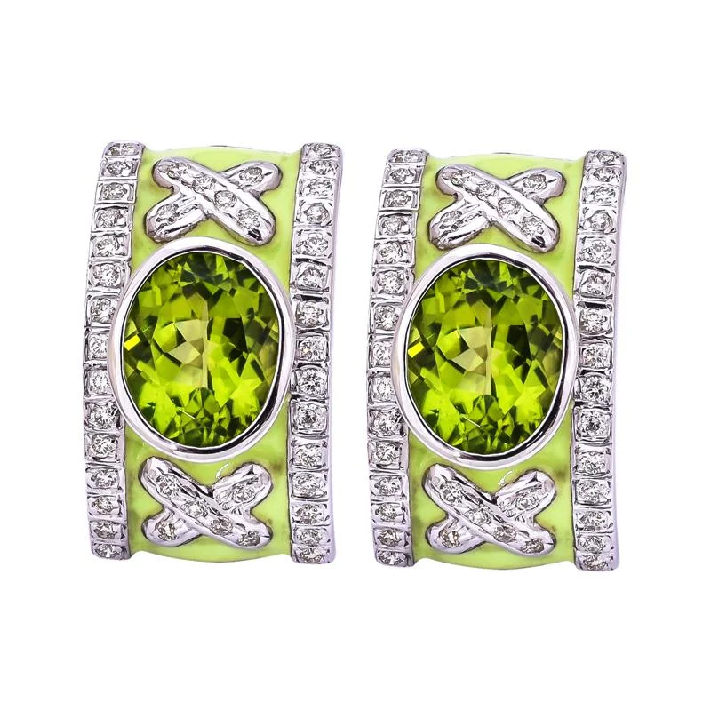 Ladies earrings funky elegance -Earrings- Peridot and Diamond (Enamel)  (256DS)