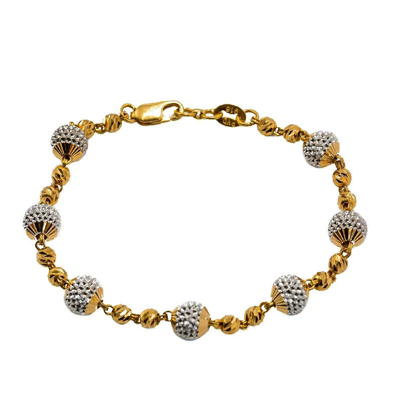 ladies-infinity-rose-gold-bracelets-22K Multi Tone Gold Bracelet W/ Multi Tone Spindle Beads