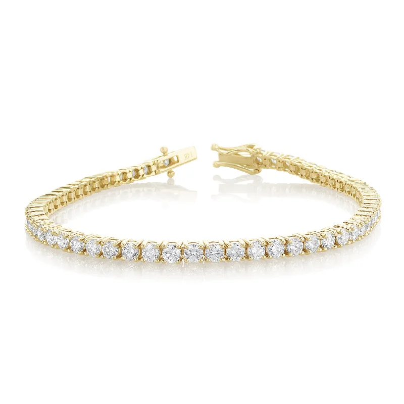 ladies-birthstone-twist-bracelets-4.75 Carat Round Lab Grown Diamond Tennis Bracelet set in 14K Yellow Gold