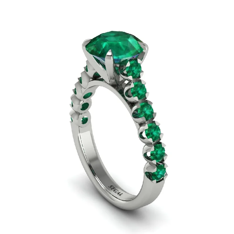 Ladies engagement rings with baroque pearl accents -2ct Round Cut Emerald 14K Gold Engagement Ring - Christina No. 21