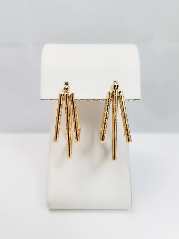 Ladies earrings for glamorous vibes -14k Yellow Gold Triple Hollow Square Hoop Earrings