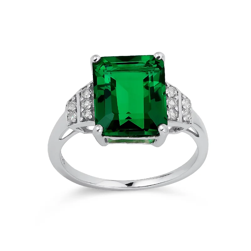 Ladies engagement rings coiled romance -Art Deco 3CT Nano Emerald & Sapphire Engagement Ring in Sterling Silver