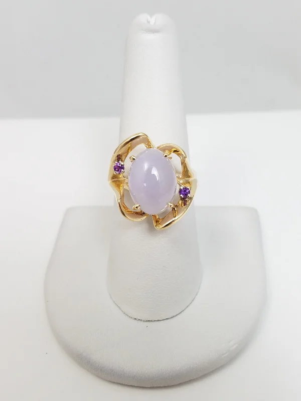 Ladies rings for twirlers -Pretty Purple Jade Amethyst 14k Yellow Gold Ring