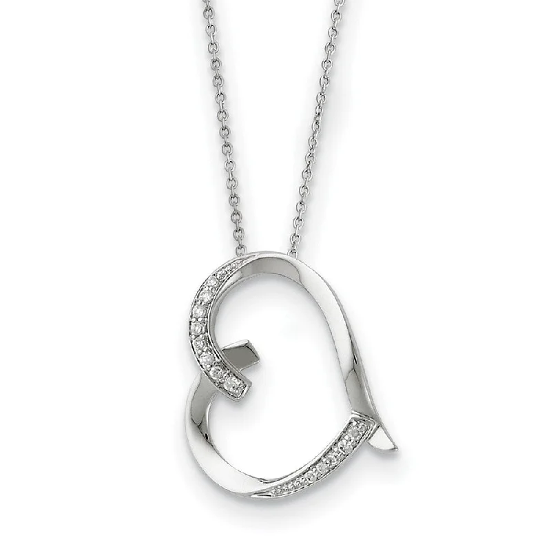 ladies-luxury-silver-necklaces-Rhodium Plated Sterling Silver & CZ Love You Mom Heart Necklace, 18 In