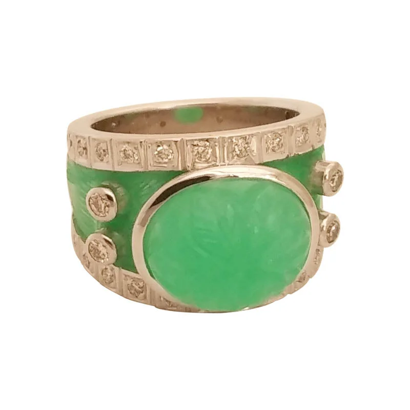 Ladies rings fun elegance -Repair - Ring - Chrysoprase And Diamond (Enamel) (255FS)