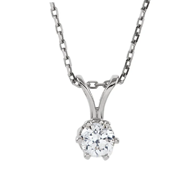 ladies-diamond-woven-necklaces-1/4 Ct Round Diamond Solitaire Necklace in 14k White Gold, 18 Inch