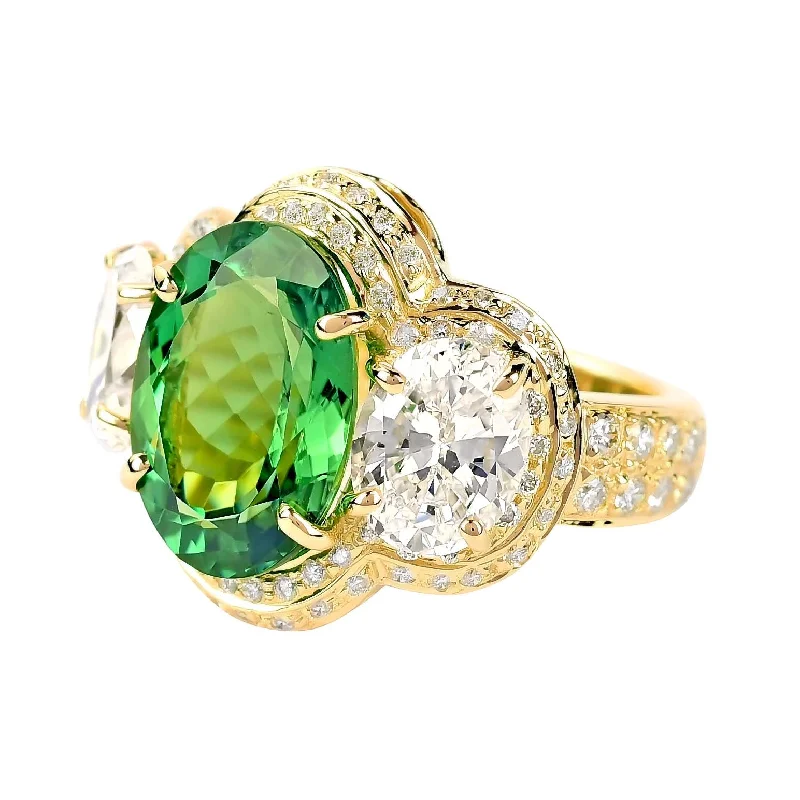 Ladies rings with orb designs -Ring - Green Tourmaline, Cubic Zirconia And Diamond