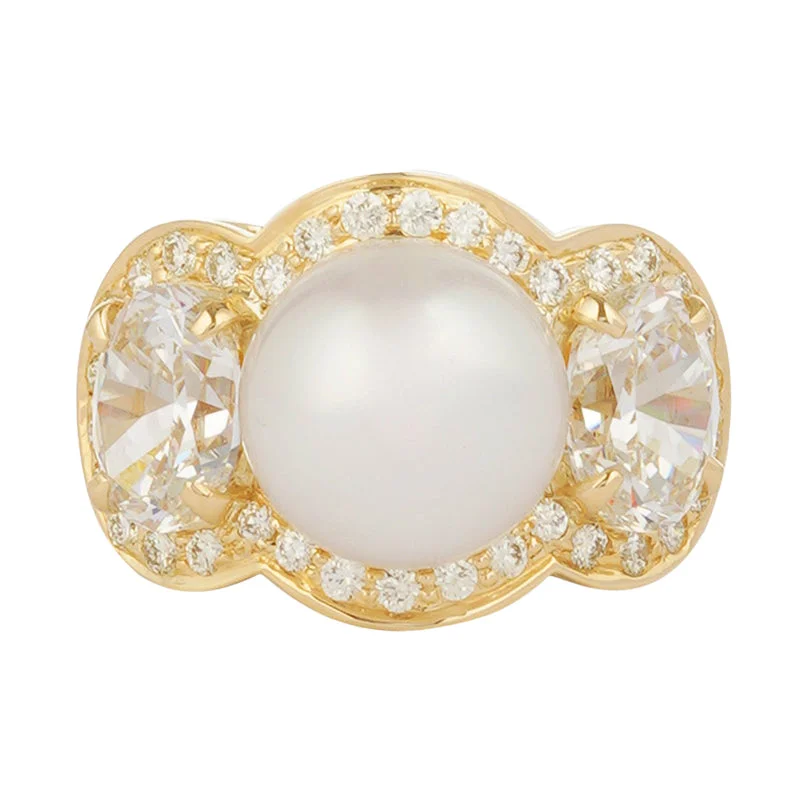 Ladies rings for tea moments -Ring - South Sea Pearl And Cubic Zirconia (2221B)