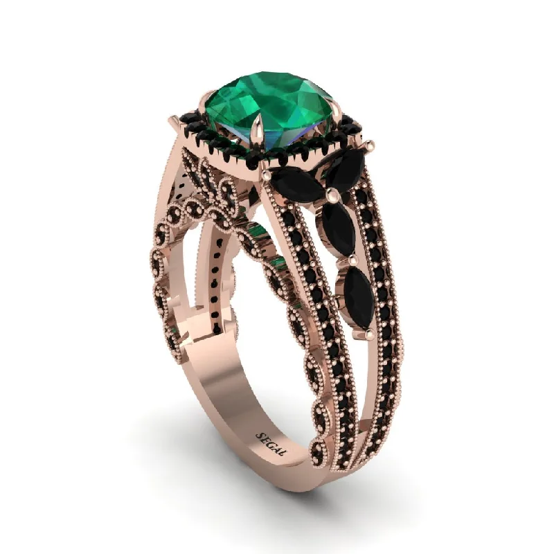 Ladies engagement rings with lunar accents -Emerald Eternal Embrace Double Shank Filigree Engagement Ring - Celine No. 35