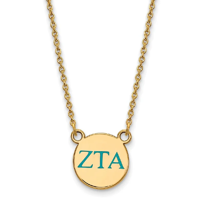 ladies-minimalist-diamond-necklaces-14K Plated Silver Zeta Tau Alpha Small Turquoise Enamel Greek Necklace