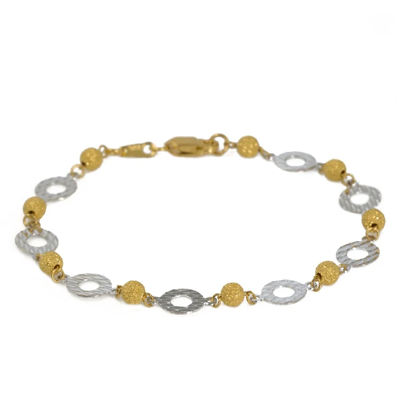 ladies-wedding-gold-bracelets-22K Multi Tone Gold Bracelet W/ White Gold Discs & Glass Blast Beads