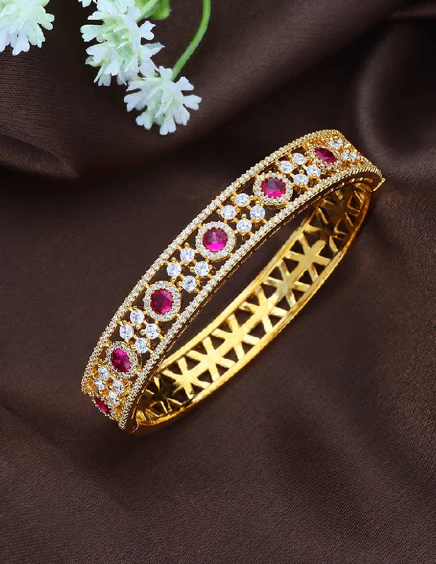 ladies-statement-gold-bracelets-Zirconia Gold Polish Kada Bracelet