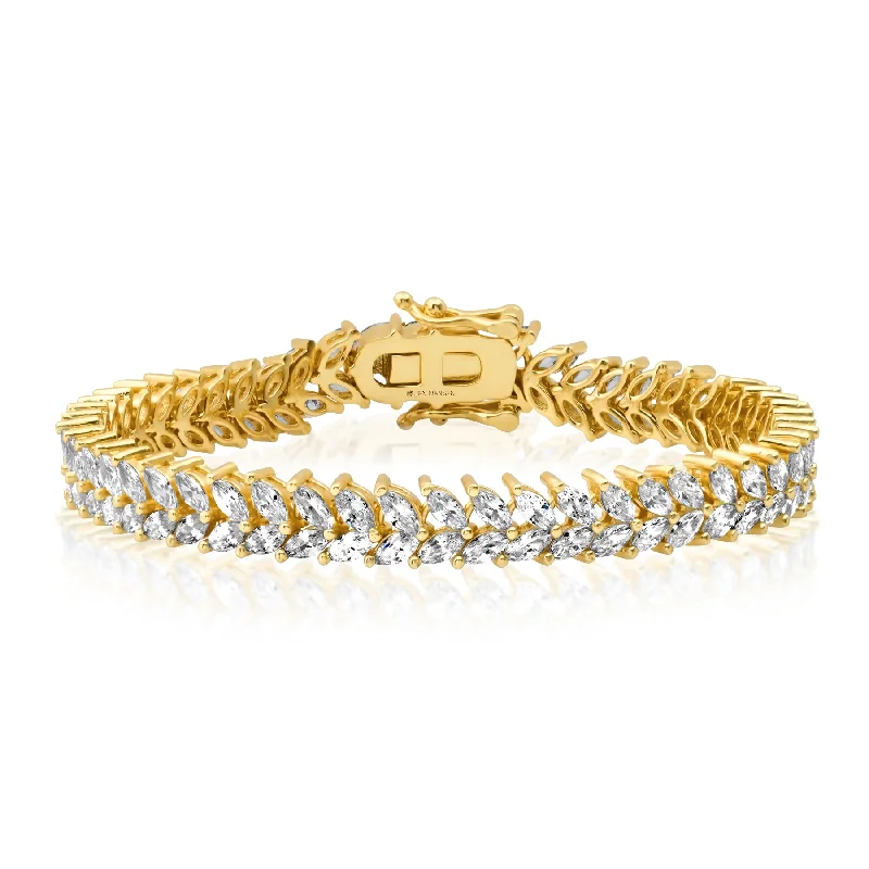 ladies-vintage-diamond-bracelets-MARQUISE CZ TENNIS BRACELET, GOLD