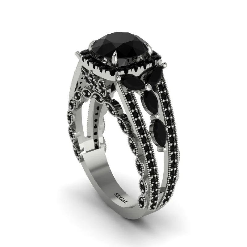 Ladies engagement rings for starry proposals -Black Diamond Eternal Embrace Double Shank Filigree Engagement Ring - Celine No. 39