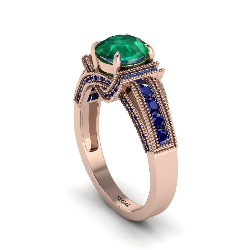 Ladies engagement rings with flare accents -Emerald Eternal Embrace Milgrain Engagement Ring - Fernanda No. 65