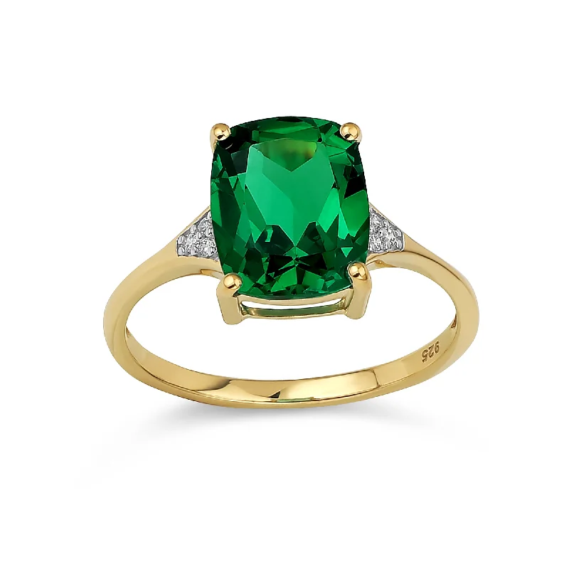 Ladies engagement rings with hoof accents -3.5CT Green Emerald Cut Gemstone Engagement Ring, 14K Gold Plated Silver