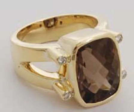 Ladies rings with citrus aventurine -Repair - Ring - Smokey Quartz and Diamond (1459H)