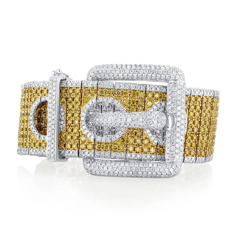 ladies-minimalist-gold-bracelets-20.08 Carat Natural Diamond Belt Bracelet in 18K White & Yellow Gold