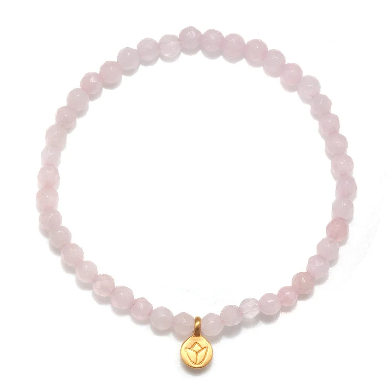 ladies-custom-gold-bracelets-Supported In Love Lotus Rose Quartz Gemstone Bracelet