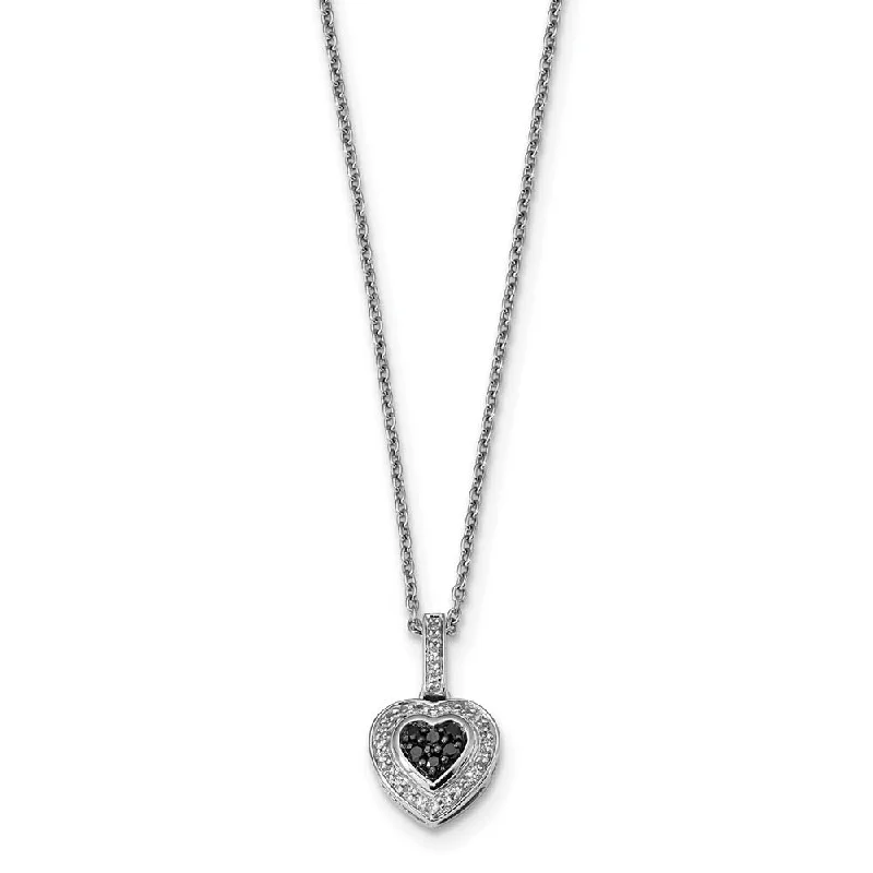 ladies-trendy-gold-necklaces-1/4 Ctw Black & White Diamond 11mm Heart Necklace in Sterling Silver