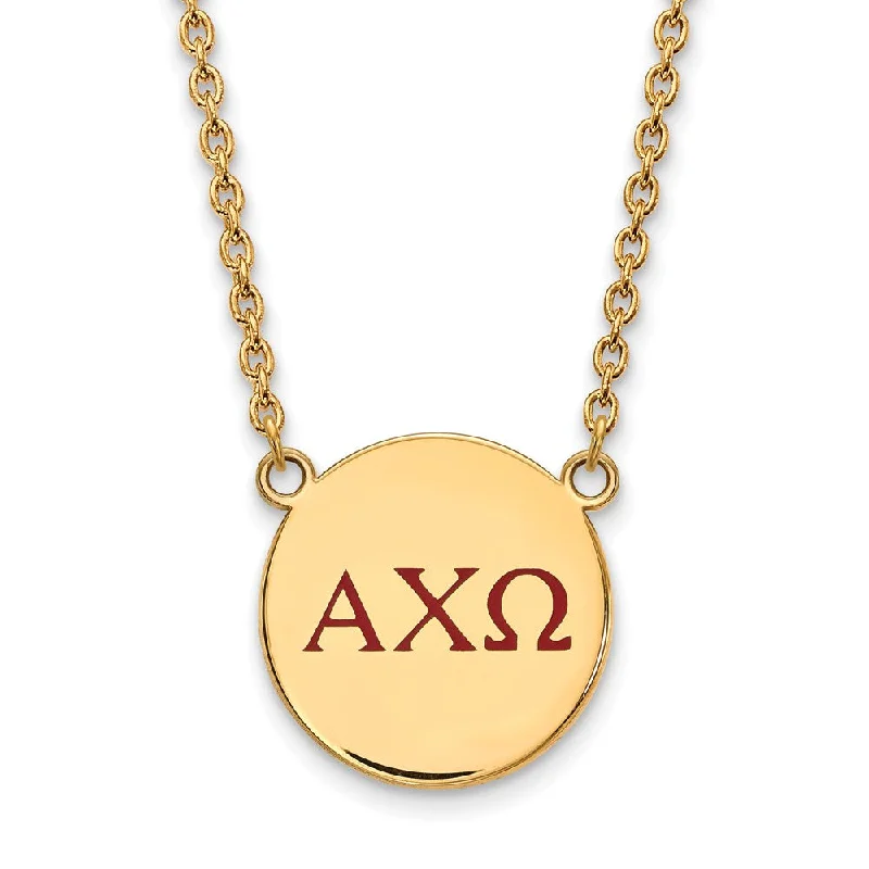 ladies-bohemian-chain-necklaces-14K Plated Silver Alpha Chi Omega Large Red Enamel Greek Necklace