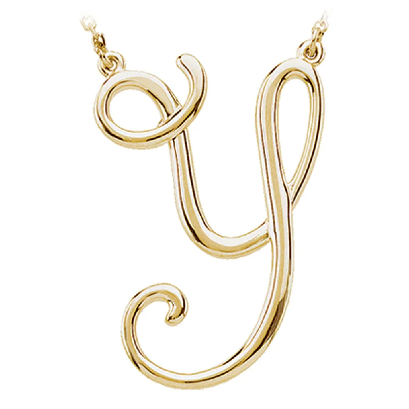 ladies-affordable-rose-gold-necklaces-14k Yellow Gold, Olivia Collection, Medium Script Initial Y Necklace