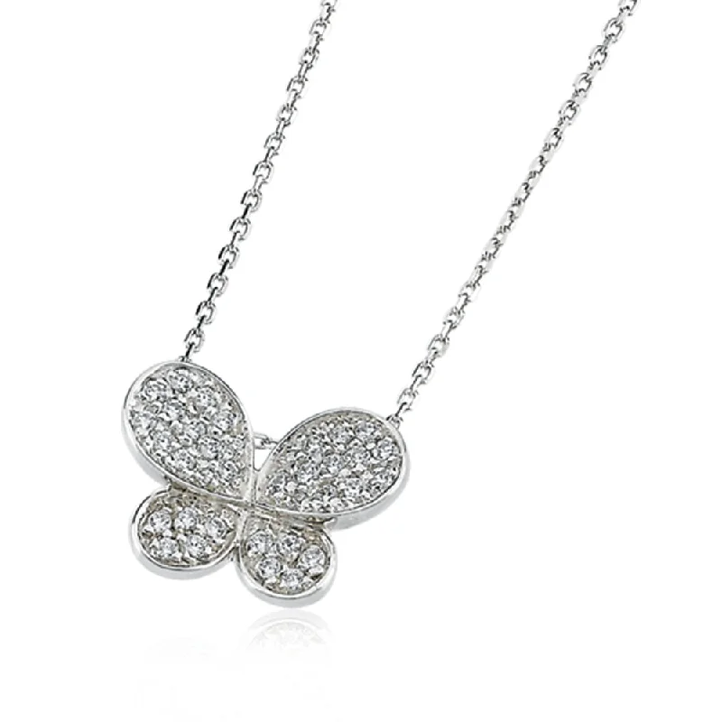 ladies-ethnic-diamond-necklaces-Butterfly Necklace with Cubic Zirconia in Sterling Silver