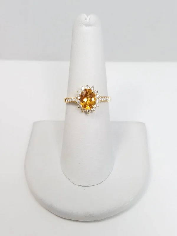 Ladies rings for squad vibes -Golden Natural Citrine + Diamond 18k Yellow Gold Ring