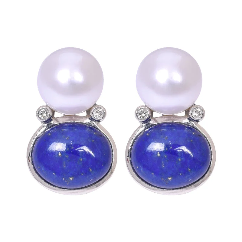 Ladies earrings edgy elegance -Earrings- Lapis Lazuli, South Sea Pearl and Diamond