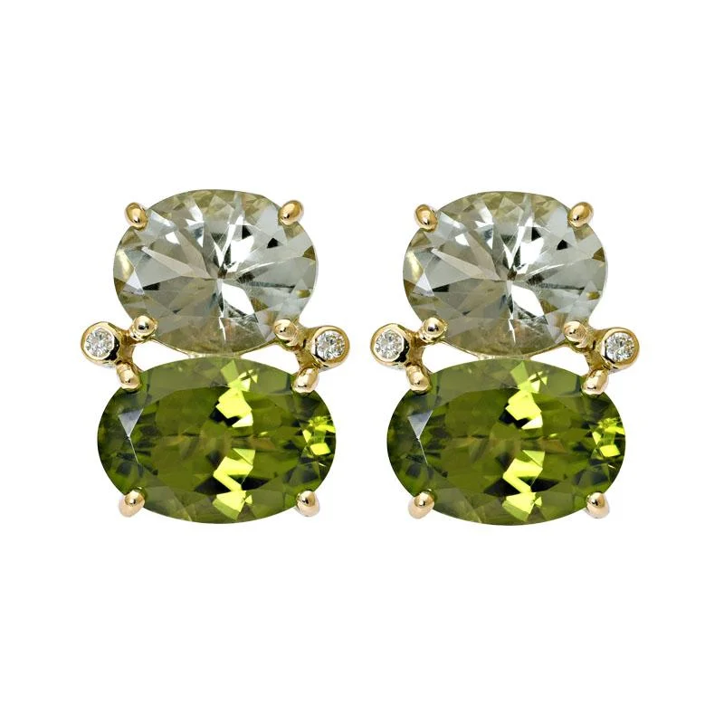 Ladies earrings for Sunday vibes -Earrings-Green Quartz, Peridot and Diamond  (2155E)